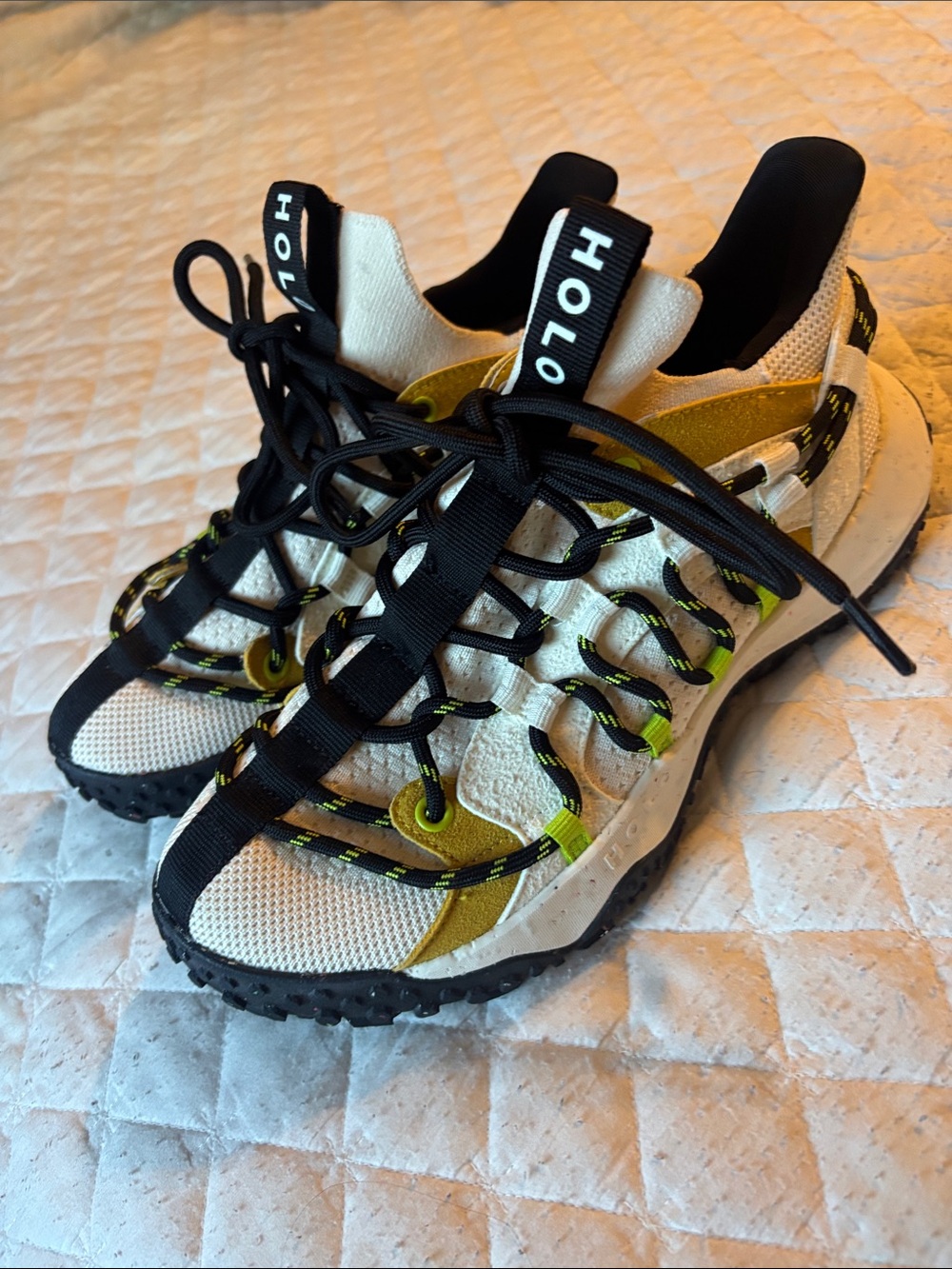 HOLO White and Yellow Trail Lace-Up Sneakers